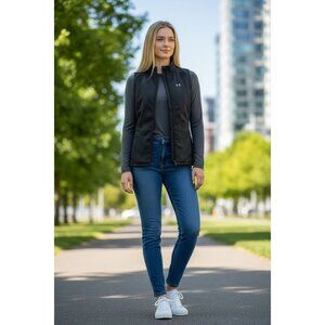 Under Armour Womens M Black Full-Zip Sleeveless Vest Pockets Fitted Gym Jogging